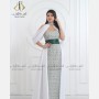 Green and white embroidered dress